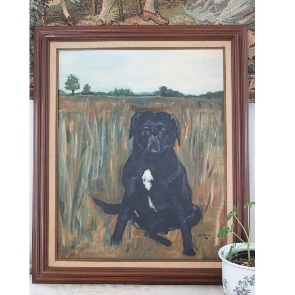 Original Vintage Dog Portrait Painting Signed Cottagecore Hunting Animal - Picture 3 of 11